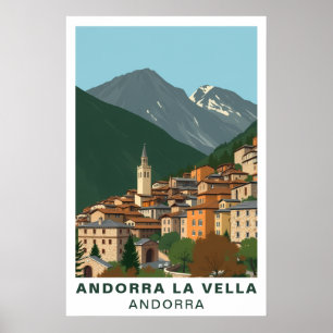 Andorra la Vella Vintage Travel Mountain Art Poster