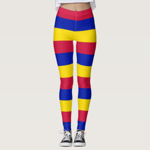 Andorra National Flag Colours Horizontal Striped Leggings
