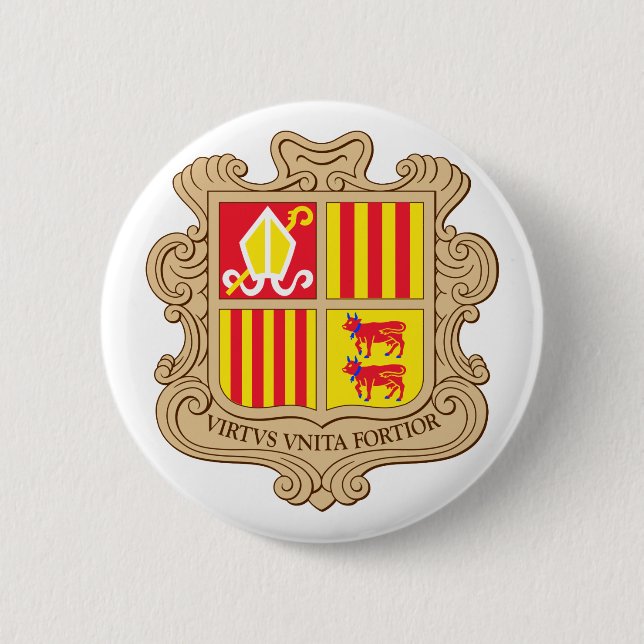 Andorra Official Coat Of Arms Heraldry Symbol 2 Inch Round Button (Front)