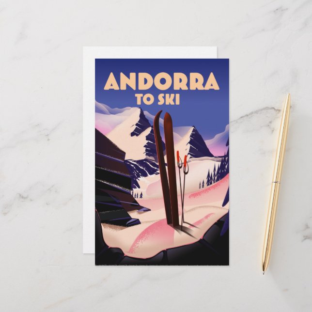 Andorra ski poster. stationery (Front/Back In Situ)