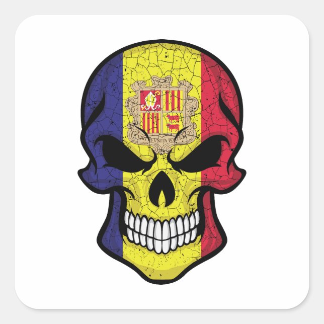 Andorra Smiling Skull Flag Square Sticker (Front)