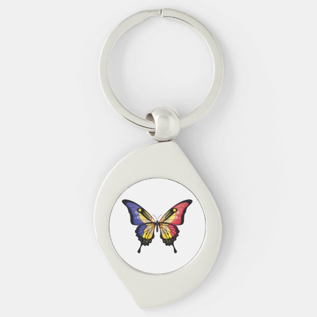 Andorra Swallowtail Butterfly Flag Sticker Keychain (Front)