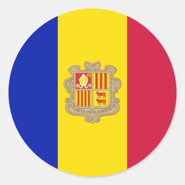 Andorran Flag, Flag of Andorra Classic Round Sticker (Front)