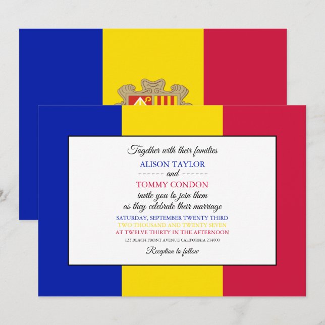 Andorran Flag, Flag of Andorra Wedding Invitation (Front/Back)