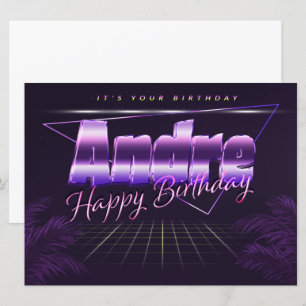 Andre Name First Name purple retro card Birthday