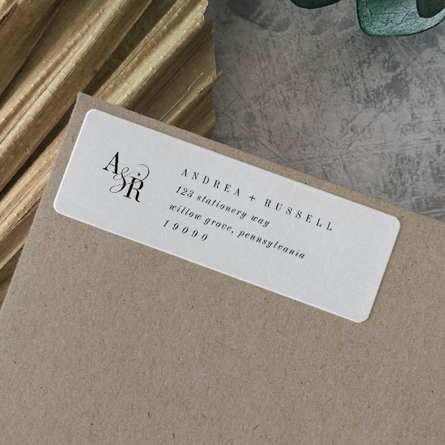 ANDREA Blanc Noir Minimal Adresse de retour Étique (ANDREA White Black Minimal Return Address Labels)