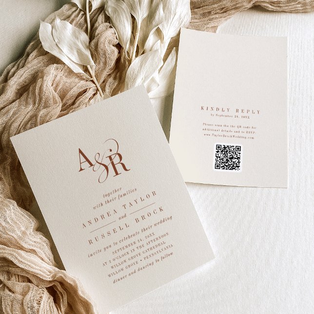 ANDREA Boho Cream QR Code Classic Elegant Wedding Invitation (ANDREA Boho Cream QR Code Classic Elegant Wedding Invitation)