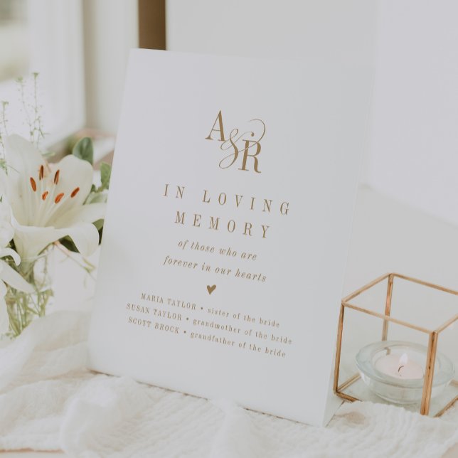 ANDREA Boho Gold In Loving Memory Wedding Memorial Pedestal Sign (ANDREA Boho Gold In Loving Memory Wedding Memorial Pedestal Sign)