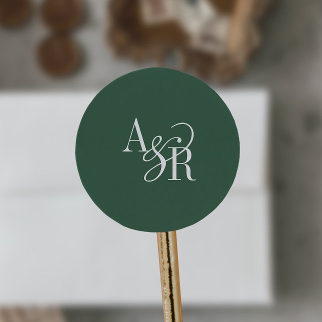 ANDREA Dark Green Modern Simple Wedding Monogram Classic Round Sticker (ANDREA Dark Green Modern Simple Wedding Monogram Classic Round Sticker)