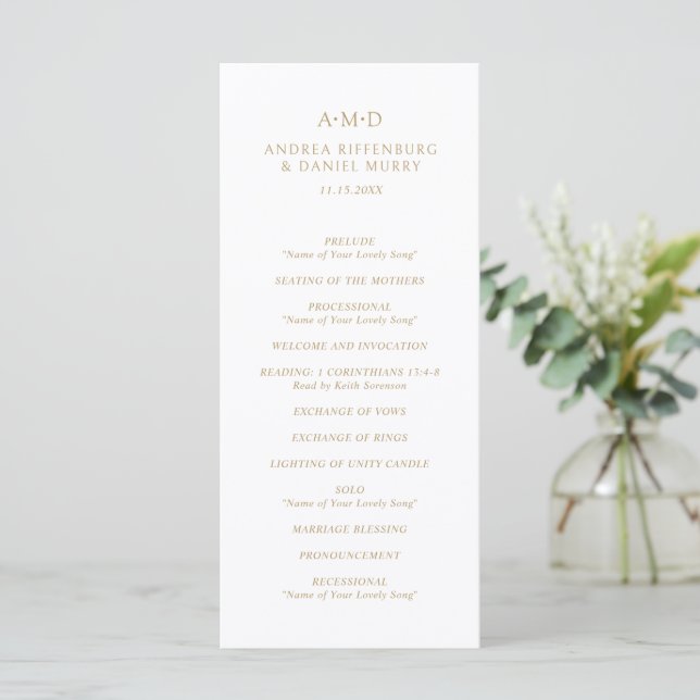 Andrea Gold Elegant Wedding Program (Standing Front)