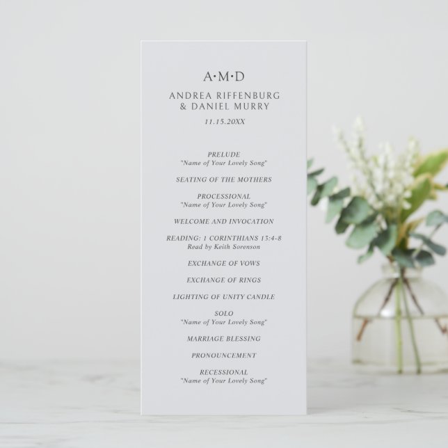 Andrea Grey Elegant Wedding Program (Standing Front)