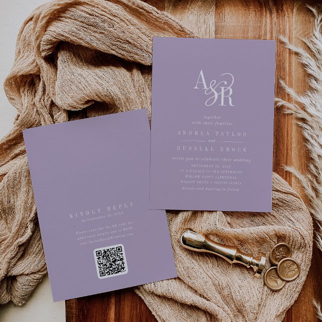 ANDREA Lavender QR Code Classic Elegant Wedding Invitation (ANDREA Lavender QR Code Classic Elegant Wedding Invitation)
