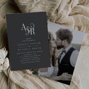 ANDREA Minimal Boho Dark Grey Modern Photo Wedding Invitation