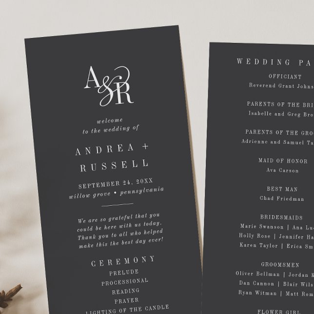 ANDREA Minimal Bold Modern Moody Dark Grey Wedding Program (ANDREA Minimal Bold Modern Moody Dark Gray Wedding Program)