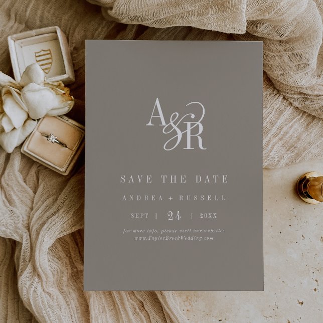 ANDREA Monogram Simple Rustic Taupe Wedding Save The Date (ANDREA Monogram Simple Rustic Taupe Wedding Save The Date)