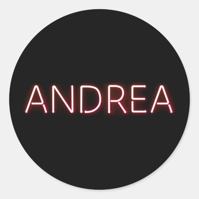 Andrea Name in Glowing Neon Lights Classic Round Sticker (Front)