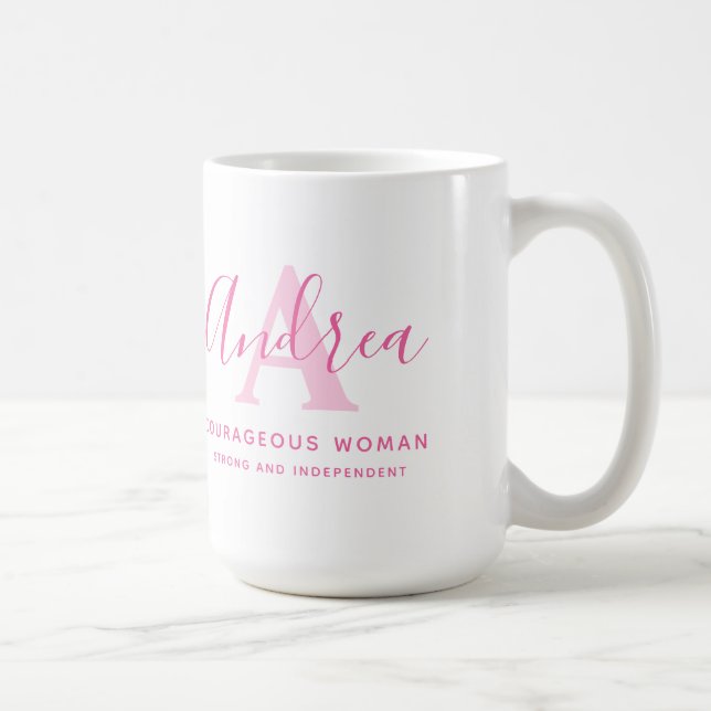 Andrea name meaning and monogram pink text coffee  mug (Right)