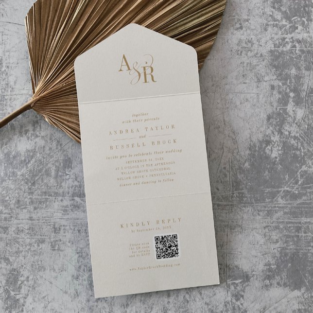 ANDREA QR Code Formal Modern Gold Cream Wedding All In One Invitation (ANDREA QR Code Formal Modern Gold Cream Wedding All In One Invitation)