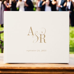 ANDREA Simple Minimalist Gold Cream Formal Wedding Guest Book