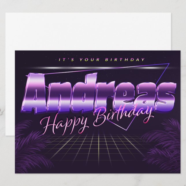Andreas Name First Name lila retro Map Birthday Card (Front/Back)