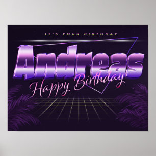 Andreas Nom Vorname lila retro Poster Geburtstag
