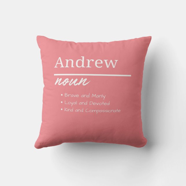 Andrew, Boy Personalized Name Definition Throw Pillow (Back)