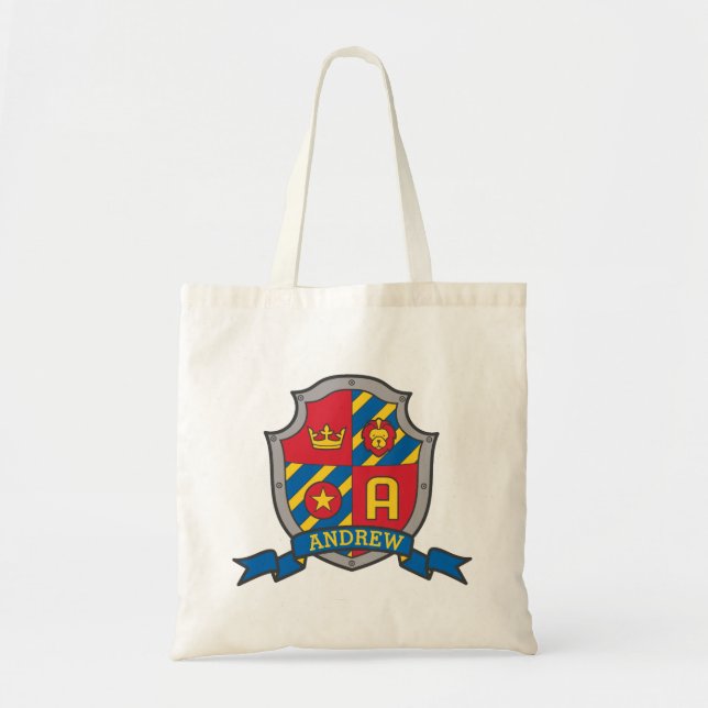 Andrew kids knight shield personalized library bag (Front)