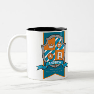 Andrew letter A crest orange name meaning mug