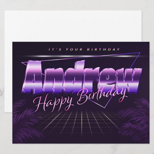 Andrew Name First Name purple retro card birthday (Front/Back)