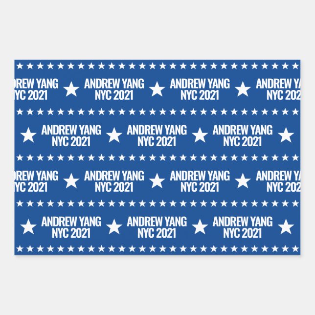 Andrew Yang NYC 2021 White Stars Pattern Blue Wrapping Paper Sheet (Front)