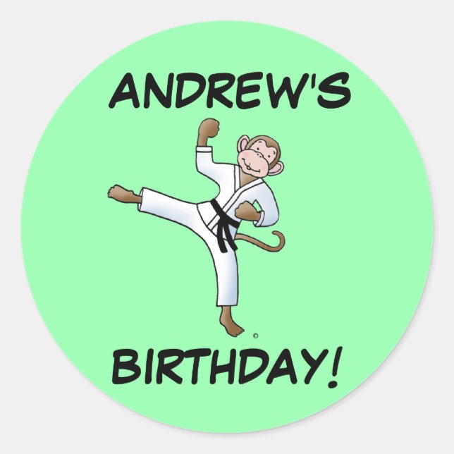 Andrew's Birthday Martial Arts Monkey Stickers (Front)