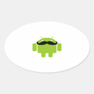 Android Robot Black Moustache Graphic Oval Sticker