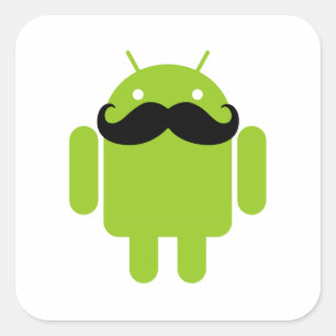 Android Robot Black Moustache Graphic Square Sticker