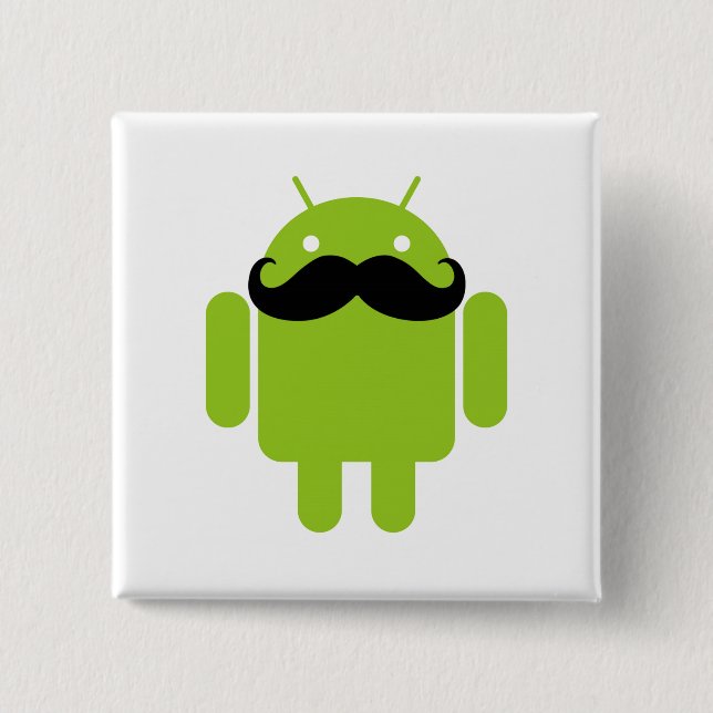 Android Robot Icon Moustache 2 Inch Square Button (Front)