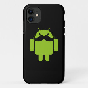 Android Robot Icon Moustache on Black iPhone 11 Case