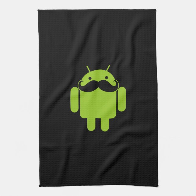 Android Robot Icon Moustache on Black Kitchen Towel (Vertical)