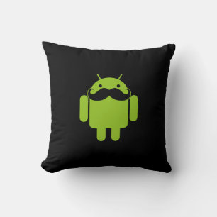 Android Robot Icon Moustache on Black Throw Pillow