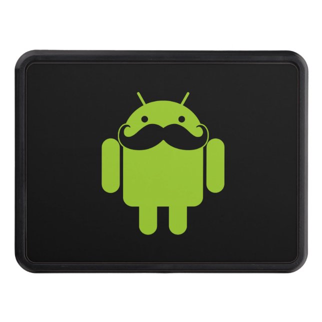 Android Robot Icon Moustache on Black Trailer Hitch Cover (Front)