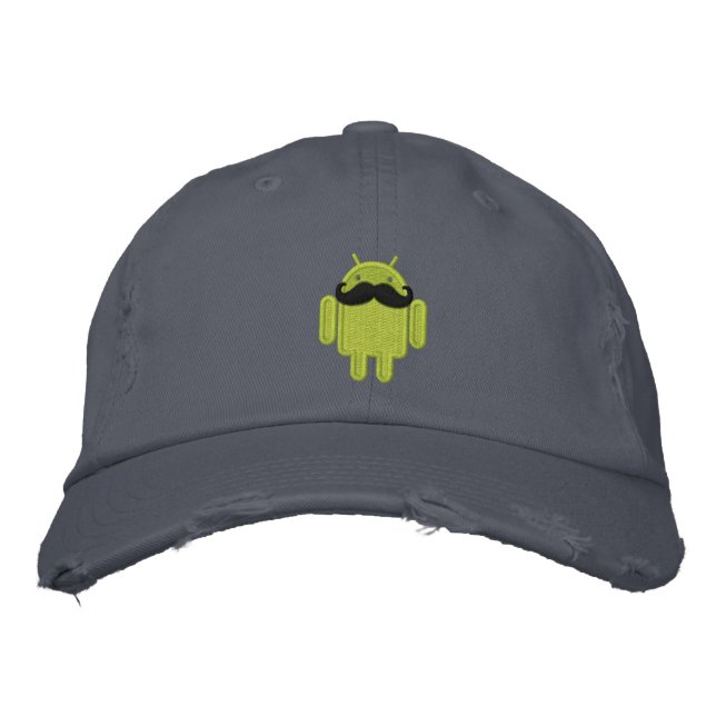 Android Robot Moustache Embroidery Embroidered Hat (Front)