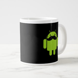 Android Robot Moustache Style on Black Large Coffee Mug