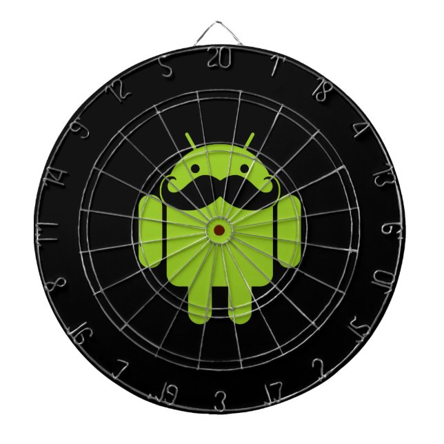 Android Robot Mustache on Black Dartboard (Front)