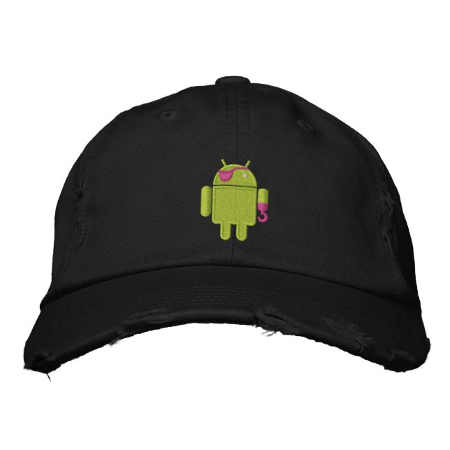 Android Robot Pirate Embroidery Embroidered Hat (Front)