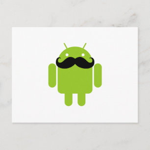 Android Robot Whimsical Moustache Style Postcard