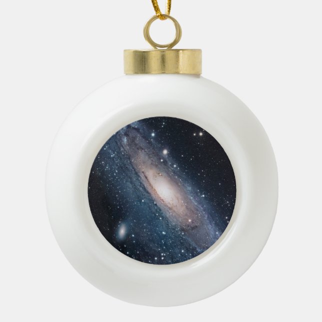 Andromeda Galaxy Milky Way Stars Universe Chic Ceramic Ball Christmas Ornament (Front)
