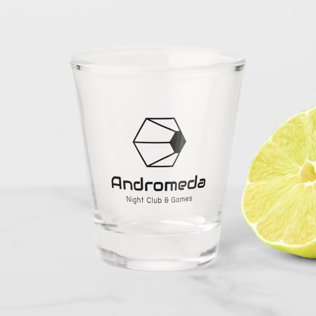 Andromeda Shot Glass (Black on Transparent) (Front)