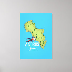 Andros Greek Map Illustrated travel poster Canvas Print