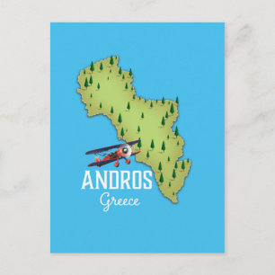 Andros Greek Map Illustrated travel poster Postcard