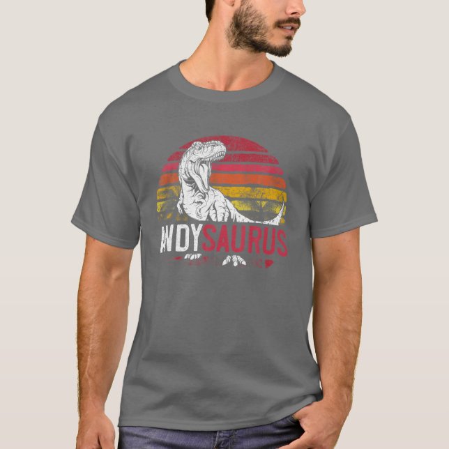 Andy Saurus Funny Personalized Dinosaur T Rex Name T-Shirt (Front)