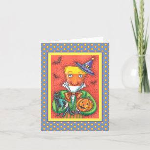ANDY THE CANDY CORN MAN, BLACK CAT & JACK Colourfu Holiday Card