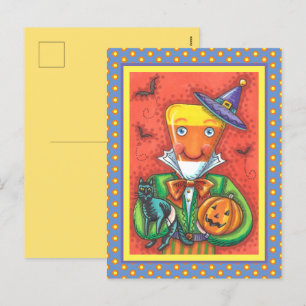 ANDY THE CANDY CORN MAN, BLACK CAT & JACK Colourfu Holiday Postcard